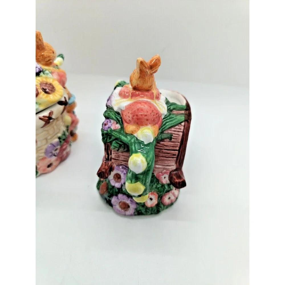 Vintage Merc Asia 1999 Bunny Rabbit Creamer & Sugar Bowl Set Easter Spring Garde
